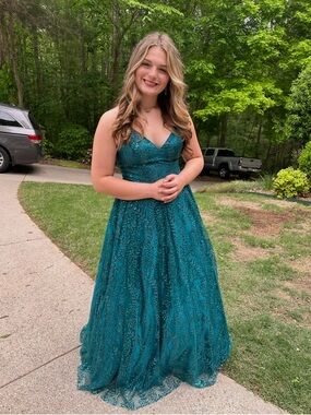 Blondie Nites Teal Satin Beaded Dress